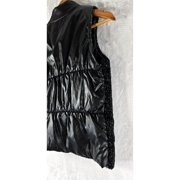 Girls Faded Glory Vest Large Faux Black Fuzzy Fur Silver Threads Puffer Back Qui - Picture 7 of 13